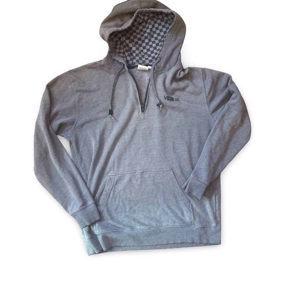 Men’s Vans distressed gray V-neck zipper leather on the Hoodie strings